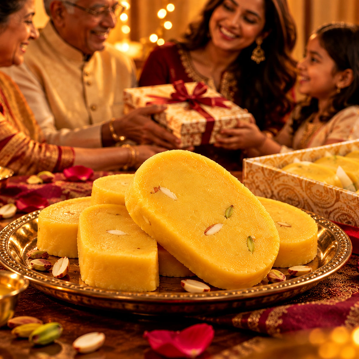 Family sharing Pateesa Bites during Diwali